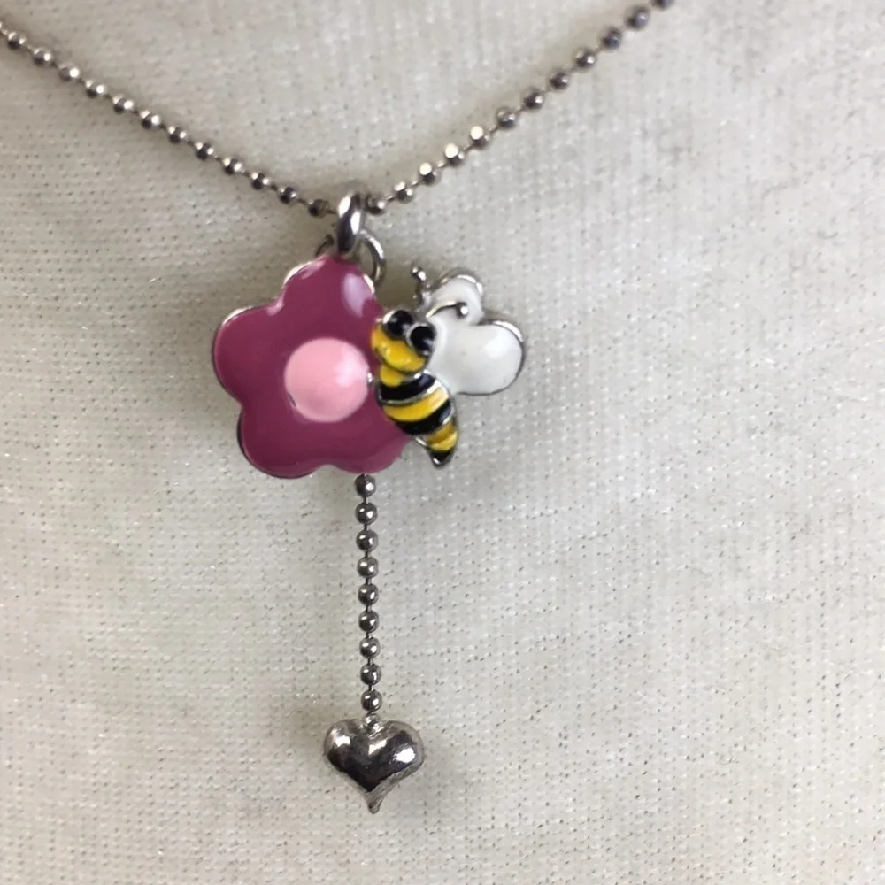 Cookie Lee Silver necklace Bee Flower Heart